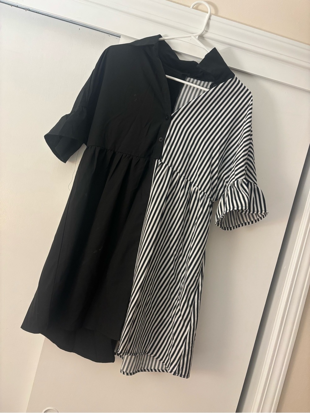 SHEIN Black & White Half-and-Half Striped Mini Dress